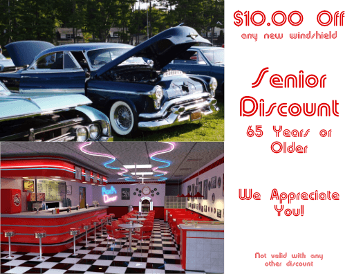 $10.00 OFF any new windshield - 65+ Senior Discount (Not valid with any other discount)